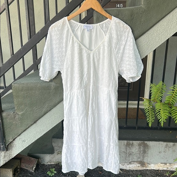 Evereve White Eyelet Cotten Cottagecore Dress Coastal Summer Vacation Bridal Sm - Picture 1 of 5
